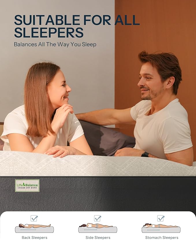 Life Balance 12 Inch Twin Mattress, Gel Memory Foam Twin Size Mattress Made in USA, Pressure Relief, Motion Isolation, CertiPUR-US Certified, Fiberglass Free Colchones in a Box Medium Firm, CY-12-T
