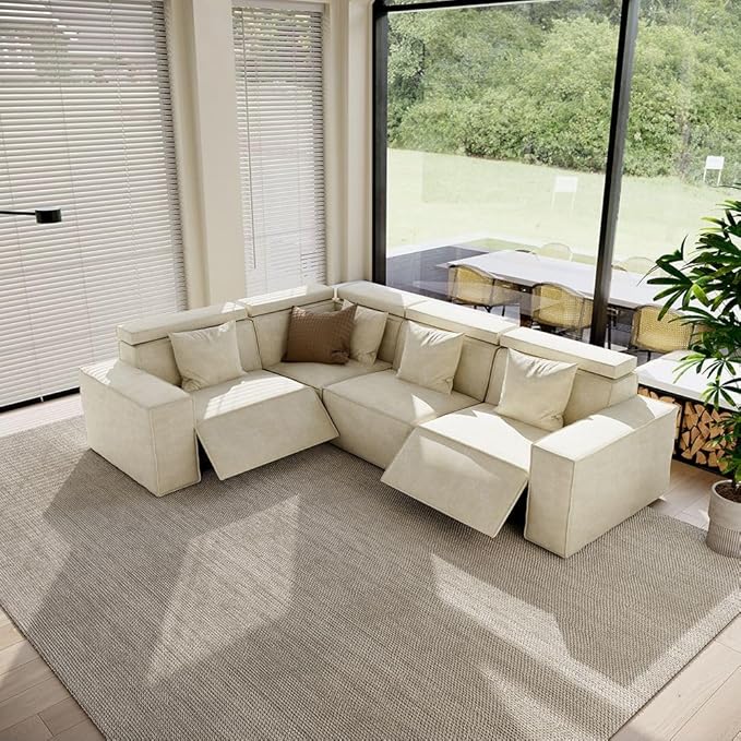 110" Power Sofa L-Shaped Couch,Modular Sectional Couches for Living Room,Modern Large Sofa with Recliners,Comfy Velvet Cloud Couch with Deep Seat,Pet Friendly for Home Office(Beige)