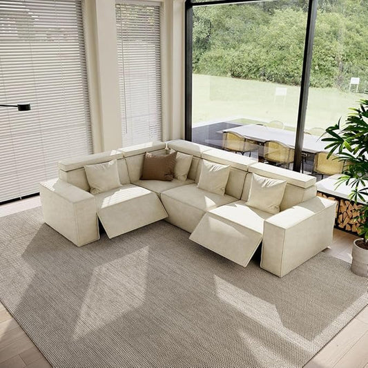 110" Power Sofa L-Shaped Couch,Modular Sectional Couches for Living Room,Modern Large Sofa with Recliners,Comfy Velvet Cloud Couch with Deep Seat,Pet Friendly for Home Office(Beige)
