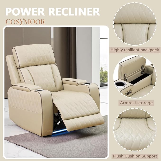Leather Power Reclining Sectional Sofa Set with LED, Leather Sectional Recliner Couch Set with 5 Recliner Seats,Modular Sofa with USB Port,Cup Holder,Storage for Living Room Furniture