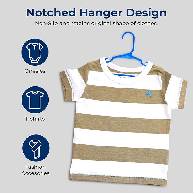 SereneLife 20 Pack Plastic Kids Hangers – Non-Slip & Space-Saving for Infant, Toddler & Newborn Clothing, Durable Baby Hangers for Closets, Organizing Clothes (Blue)