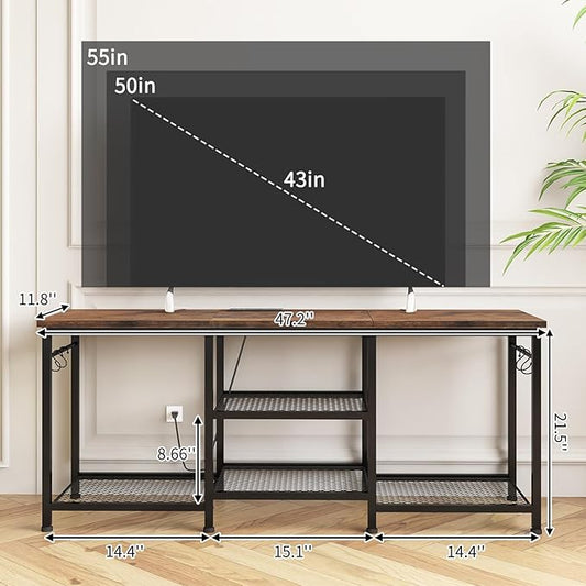 YGEOMER Entertainment Center for 55 50 45 43 40 32 Inch TVs, TV Stand with Power Outlet and Open Storage Shelves, TV Media Console Table for Living Room and Bedroom, Rustic Brown