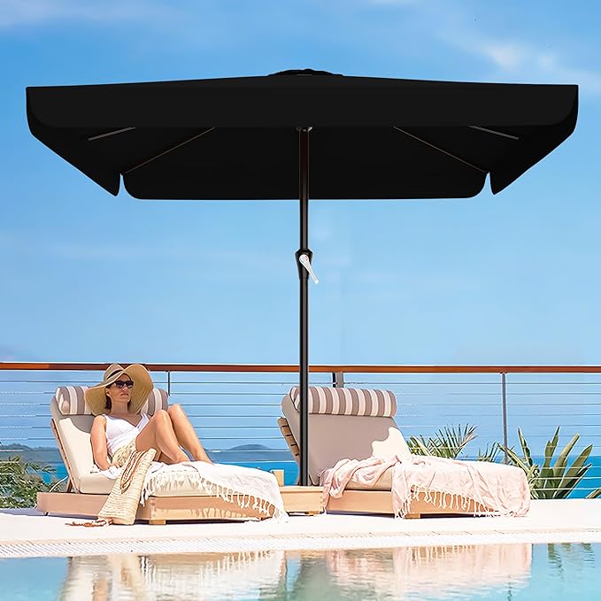 AreShark 8 X 10 FT Large Rectangular Patio Umbrella with Valance, Outdoor Table Market Umbrella w/Crank & 8 Ribs, Rectangle Outdoor Umbrellas for Garden, Deck, Yard and Poolside, Black