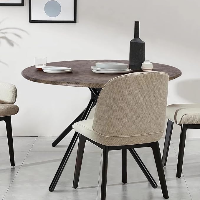 FurnitureR 31.5" Round Dining Table for 2-4 People, Vintage Wood Kitchen Table with Unique Intersecting Pedestal Base and Metal Legs for Home Office Living Room Kitchen, Vintage Brown