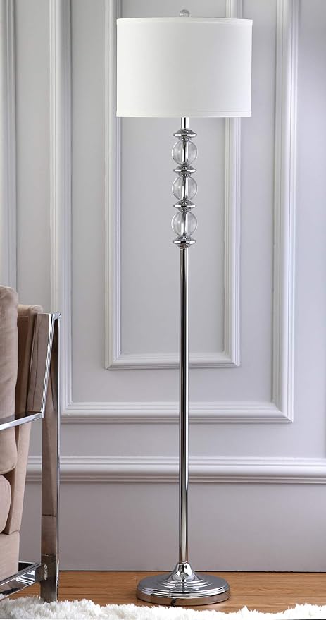 SAFAVIEH Lighting Collection Riga Clear Crystal/ Chrome 60-inch Living Room Bedroom Home Office Standing Floor Lamp (LED Bulb Included)