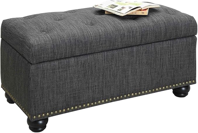 Convenience Concepts Designs4Comfort 7th Avenue Ottoman Bench 35.5" - Modern Upholstered Footstool & Seat with Hinged Lid & Storage, for Living Room, Bedroom, & Entryway, Dark Charcoal Gray Fabric