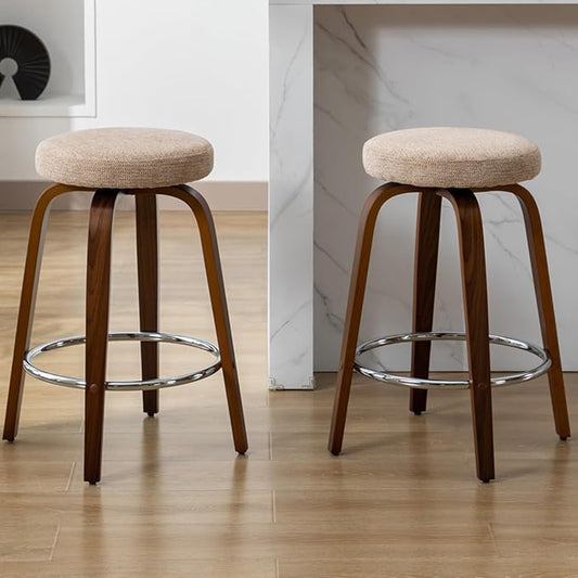 Swivel Bar Stools Set of 2 for Island Kitchen, Modern 26" Backless Counter Height Bar Stools, 360 Swivel Seat Light Brown