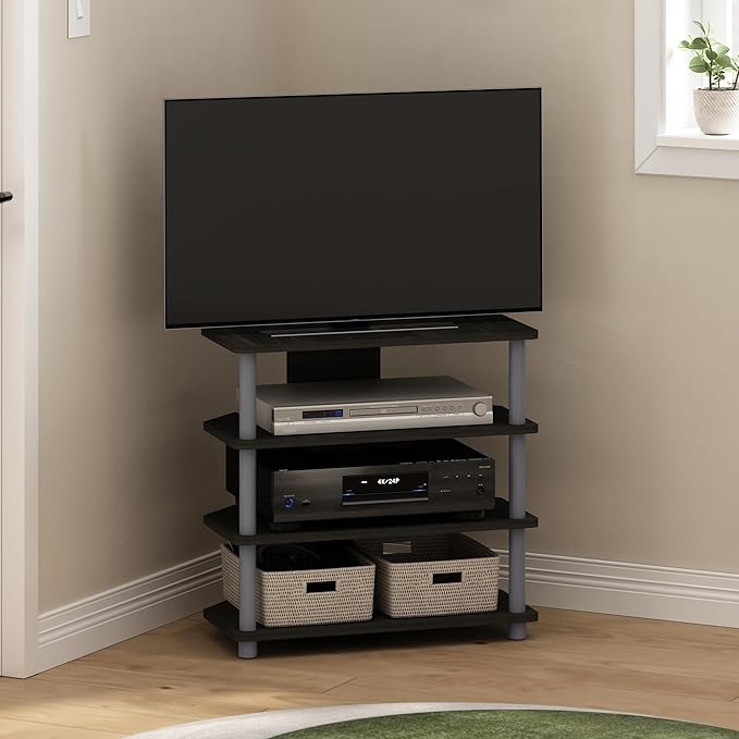 Furinno Turn-N-Tube Easy Assembly 4-Tier Petite Entertainment Center / TV Stand / TV Unit / TV Desk, Espresso/Grey