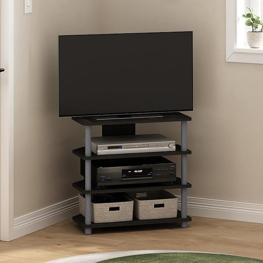 Furinno Turn-N-Tube Easy Assembly 4-Tier Petite Entertainment Center / TV Stand / TV Unit / TV Desk, Espresso/Grey