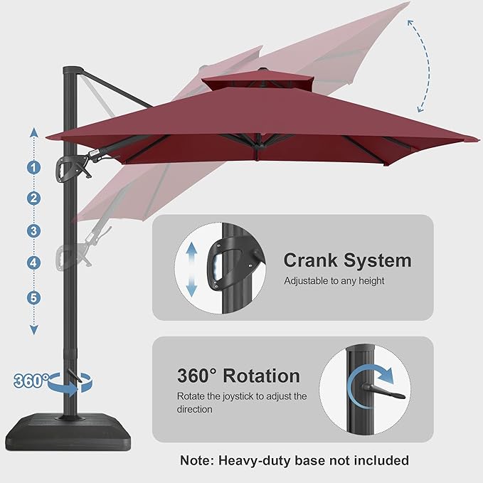 FLAME&SHADE 10x10 FT Cantilever Patio Umbrella - Aluminum Offset Umbrella with Tilt & 360-Degree Rotation, 3 Years Fade Resistance Fabric Large Patio Umbrella Outdoor for Deck Pool Garden - Burgundy