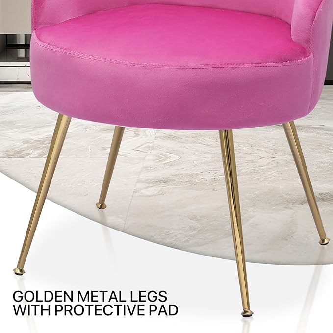 MoNiBloom Upholstered Velvet Accent Chair Girl's Pink Vanity Chair, Mid-Century Modern Barrel Chair w/Golden Metal Legs, Retro Leisure Reading Comfy Lounge Chair for Living Room Bedroom
