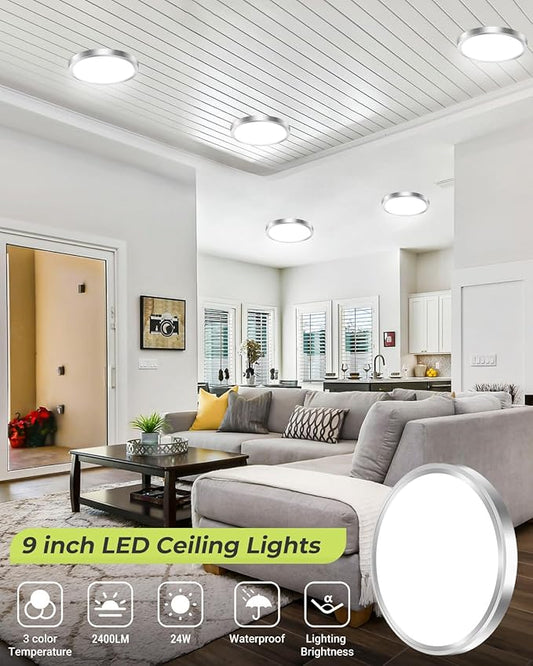 hepside 6PACK LED Flush Mount Ceiling Light Fixture Black, 9Inch 24Watt, 3000k/4500k/6000K Ceiling Light, Ultra Slim Flush Mount LED Ceiling Lamp for Bedroom, Living Room, Kitchen, Hallway