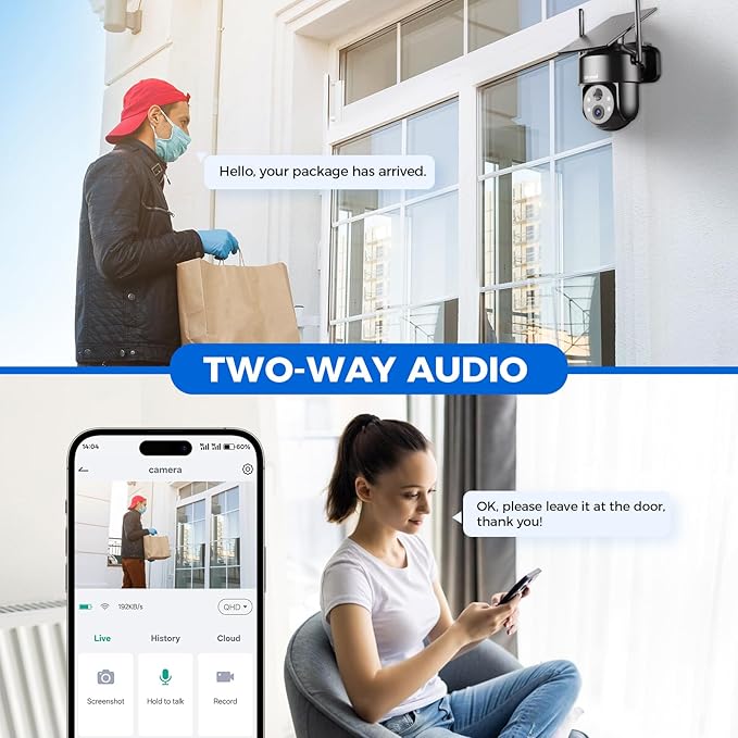 2K 2.4g WiFi Security Cameras Wireless Outdoor, 360° View Solar Cameras for Home Security, Color Night Vision, AI Detection, 2-Way Audio, Spotlight Siren Alarm, SD/Cloud Storage