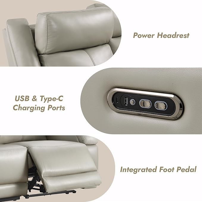 Watson & Whitely Genuine Leather Power Loveseat Recliner Sofa, Wall Hugger Loveseat Reclining Sofa with Storage Console, Power Headrest, Cup Holders, Dual Recliners for Living Room, RV, Grey