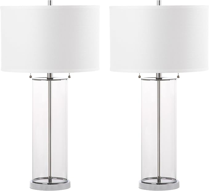 SAFAVIEH Lighting Collection Velma Modern Contemporary Clear Glass Pull Chain 31-inch Bedroom Living Room Home Office Desk Nightstand Table Lamp Set of 2 (LED Bulbs Included)