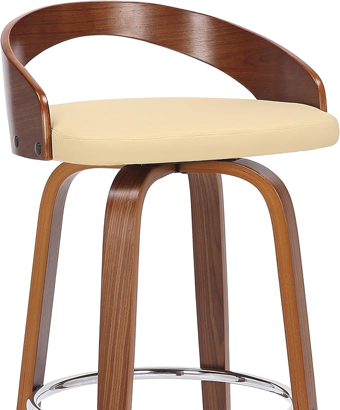 Armen Living Sonia 26" Counter Height Swivel Cream Faux Leather and Walnut Wood Bar Stool - Set of 2