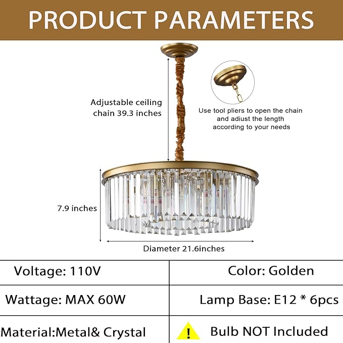 Gold Modern Crystal Chandelier Lighting Semi Flush Mount Ceiling Light Fixture 2-Tier K9 Crystal Hanging Pendant Light for Dining Room Kitchen Island Living Room Bedroom Hallway 21.6inch