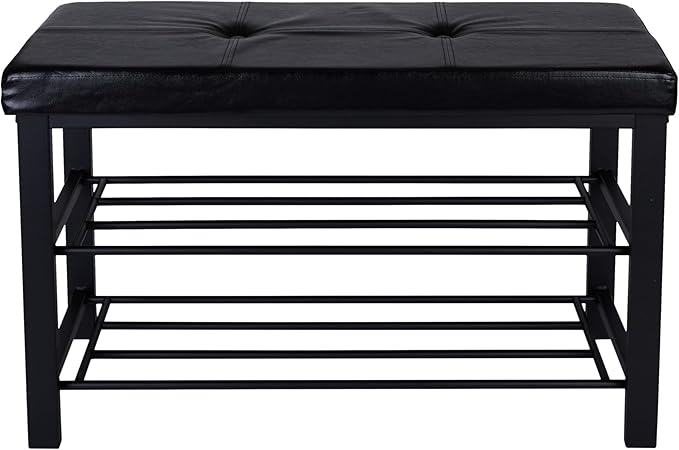 Simplify Storage Bench, Shoe Rack, Ottoman, Tufted, Padded Seating for Entryway, Bedroom, Closet & Hallway, Black