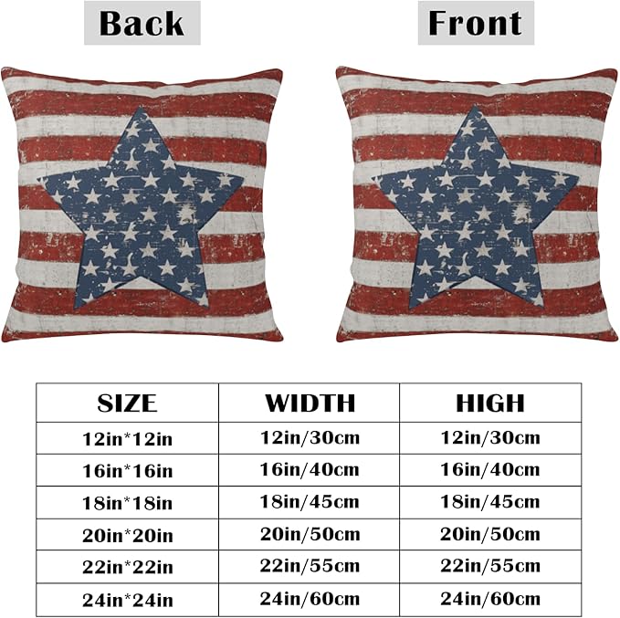 Vintage American Flag Star Pillow Covers 20x20 Set of 2 Red White Stripes Patriotic Outdoor Throw Pillows Covers 4th of July Independence Memorial Day Cushion Case for Home Couch Sofa Decor