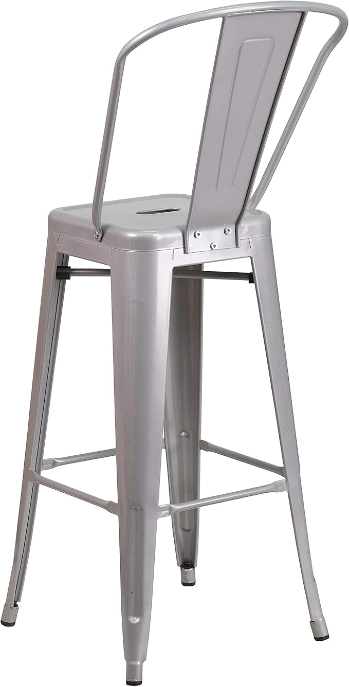 Flash Furniture Commercial Grade 30" High Silver Metal Indoor-Outdoor Barstool with Removable Back