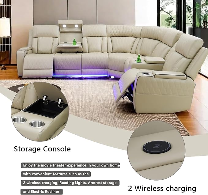 A Ainehome Living Room Furniture L Shaped Recliner Couch, Power Recliner Adjustable Sofa, Loveseat and Chair with Storage Console for Living Room/Office(C-Beige)