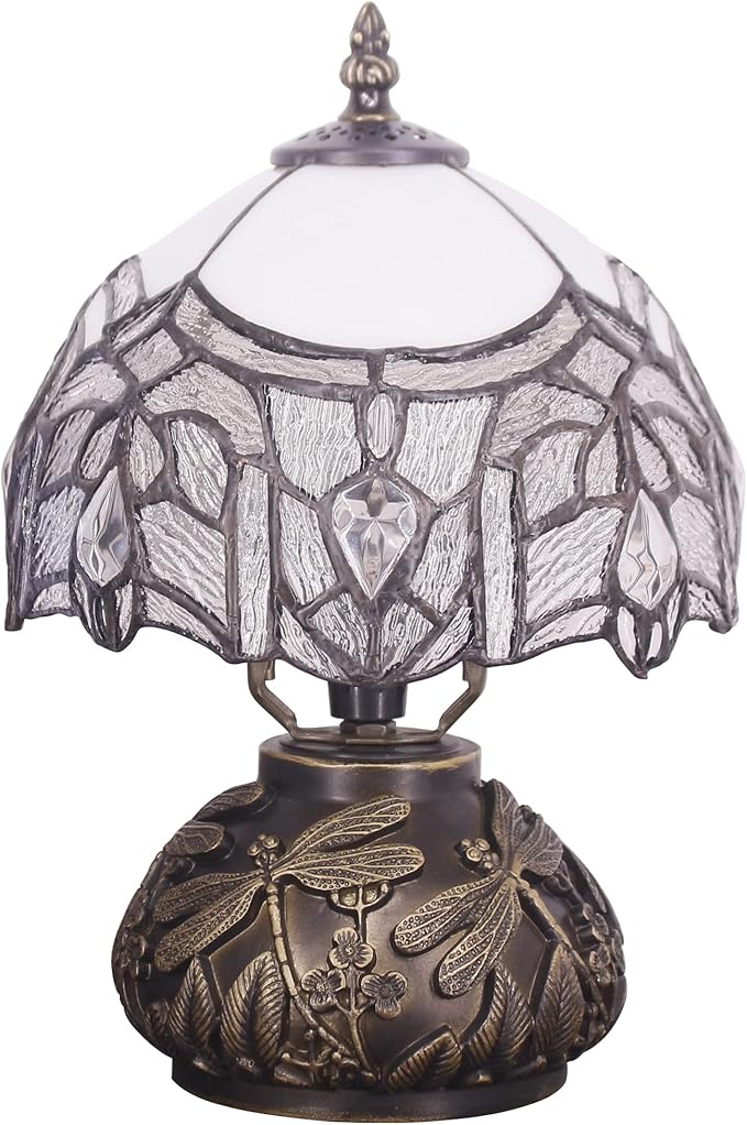 Small Tiffany Lamp Mini Stained Glass Table Lamp White Bending Style Mushroom Desk Light Memory Sympathy Lamp 8X11 Inch