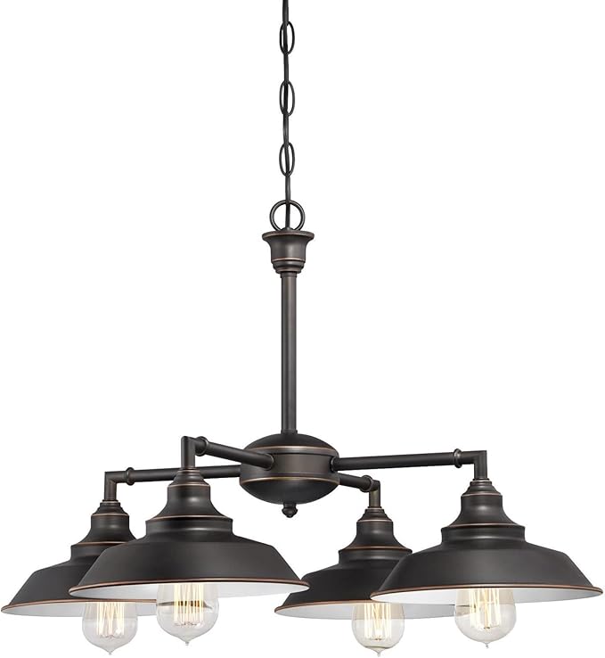 Westinghouse 6343300 Iron Hill Four-Light Indoor Convertible Chandelier/Semi-Flush Ceiling Fixture, Oil Rubbed Bronze Finish with Highlights and Metal Shades, White