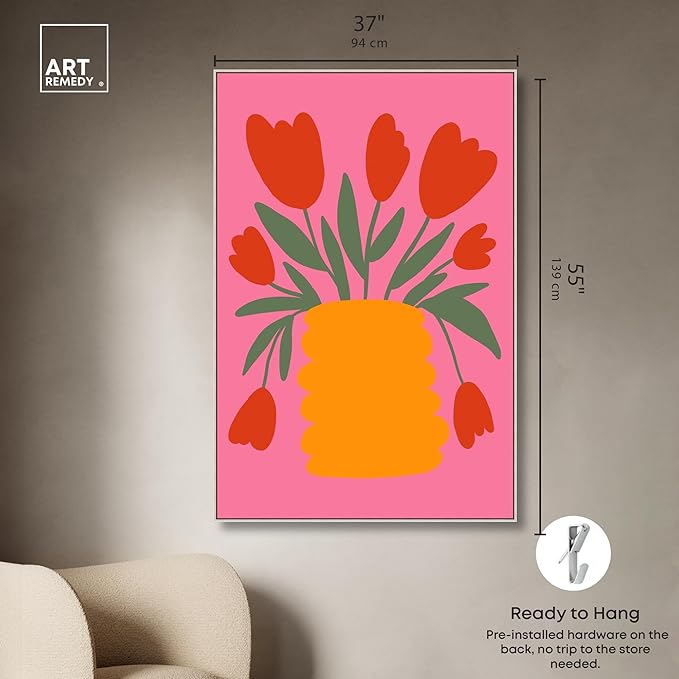 Art Remedy Bright Romantic Tulips Canvas Boho Colorful Wall Art, Silver Frame, 36" x 54"