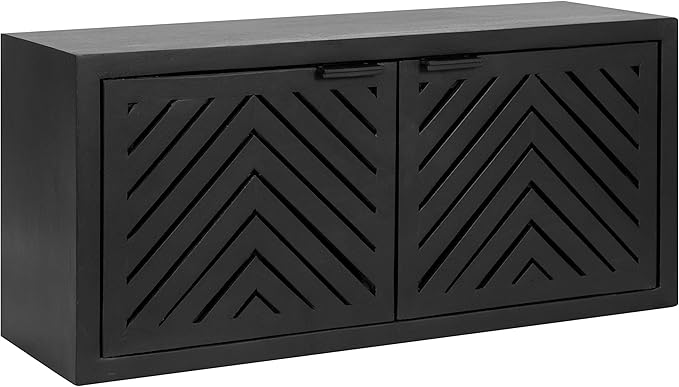 Kate and Laurel Mezzeta Decorative 2-Door Wall Cabinet; 30 x 10 x 14; Black; Decorative Modern Storage Cabinet with Doors