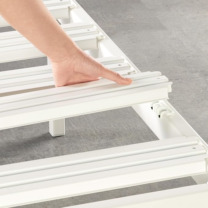 Mellow Rocky Base E 14" Platform Bed Heavy Duty Steel White, w/ Patented Wide Slats (No Box Spring Needed)- Cal King