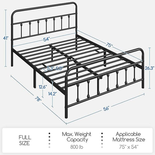 Yaheetech Classic Metal Platform Bed Frame Mattress Foundation with Victorian Style Iron-Art Headboard/Footboard/Under Bed Storage/No Box Spring Needed/Full Size Black