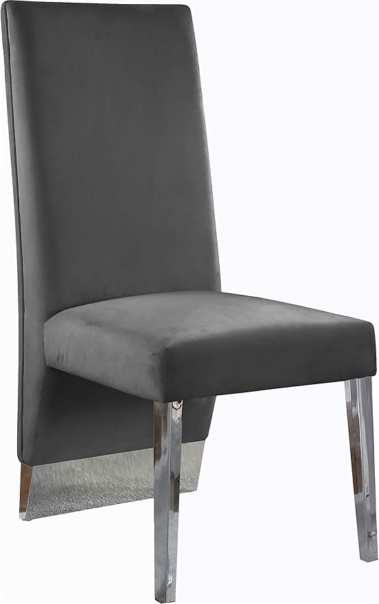 Meridian Furniture Porsha 19" H Velvet Dining Chair in Gray (Set of 2)