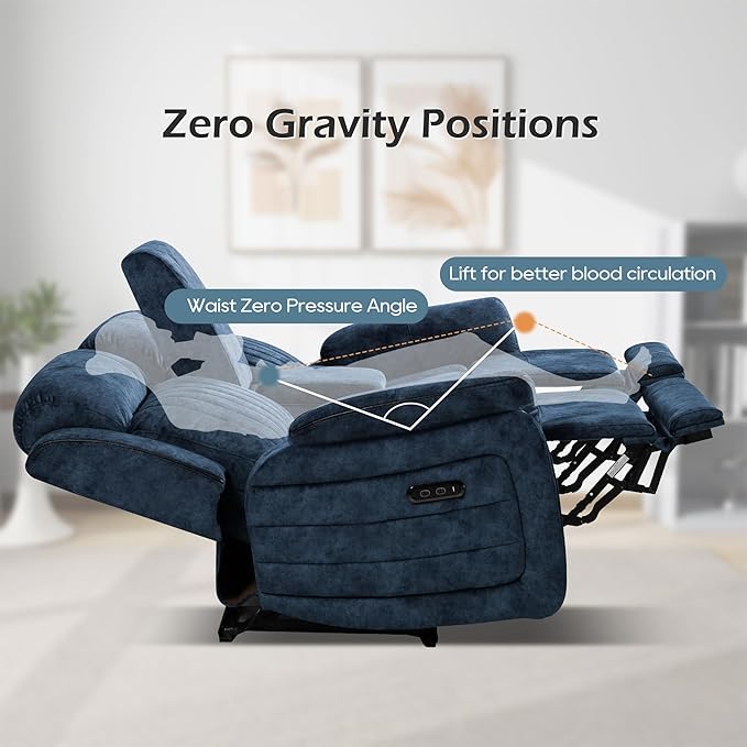 Power Zero Gravity Reclining Loveseat with Adjustable Headrest, Double Reclining Loveseat with Console, Power Loveseat Recliner with USB & Type-C Ports for Living Room (Blue)