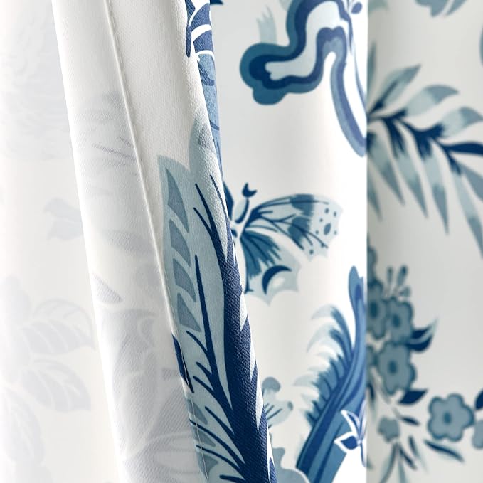 Lush Decor Dolores Light Filtering Window Panels, Pair, 52" W x 63" L, Blue - Floral Curtains for Bedroom - Vintage Curtains - Coquette Room Decor