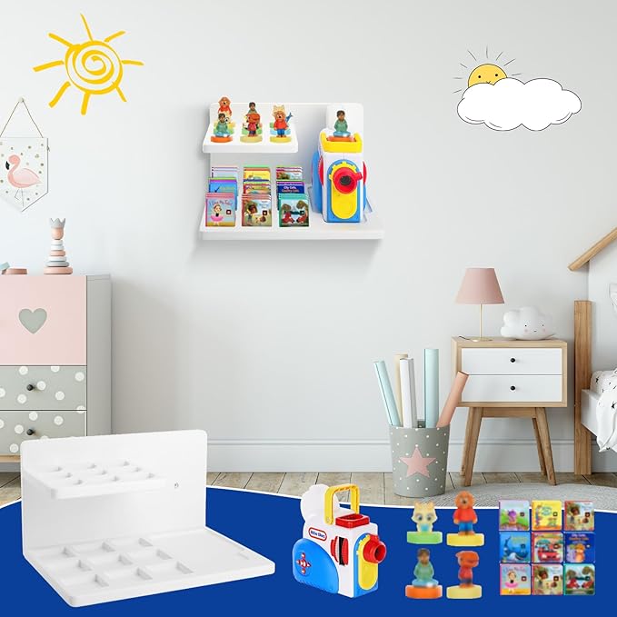Wall Shelf Compatible with Little Tikes for Story Dream Machine Books Starter Set, for Little Tikes for Storytime Audio Play Real for Littles Character Storage Floating Shelves Blue (White)
