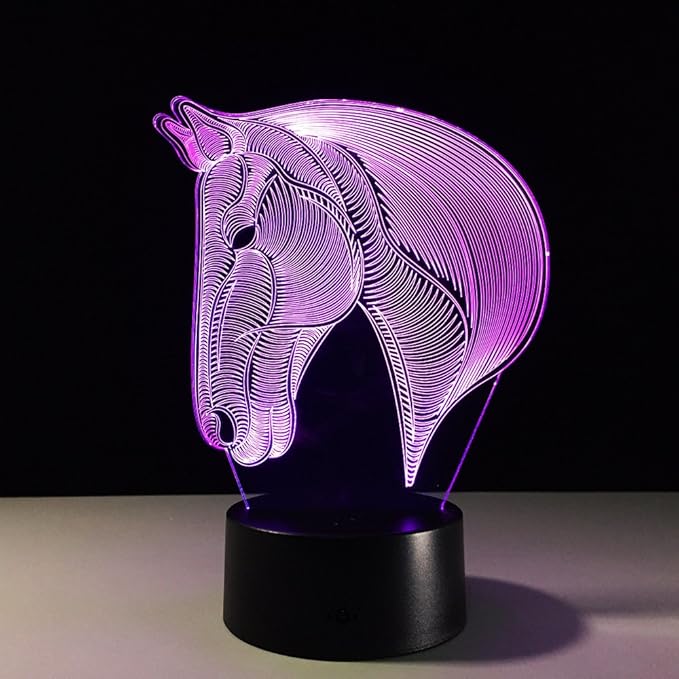 Ticent 3D Lamp Illusion Animal Horse LED Desk Table Night Light, 7 Color Touch Lamp for Kiddie Kids Children Holiday Gift Home Office Childrenroom Theme Decoration