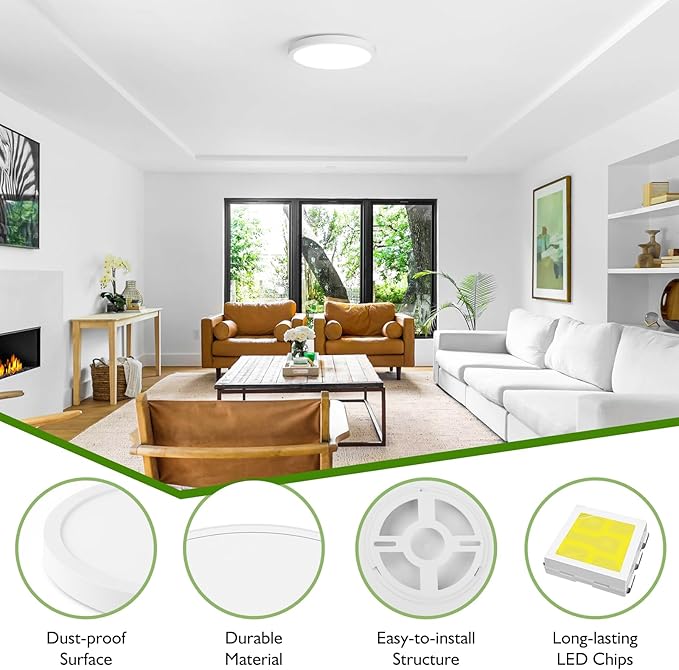 LED Flush Mount Ceiling Light Fixture, 100W Equivalent Modern Kitchen Recessed Ceiling Lamp 5000K Daylight White 15W 1200Lm 7 Inch Closet Round Surface Mount for Bathroom Laundry Bedroom Hallway