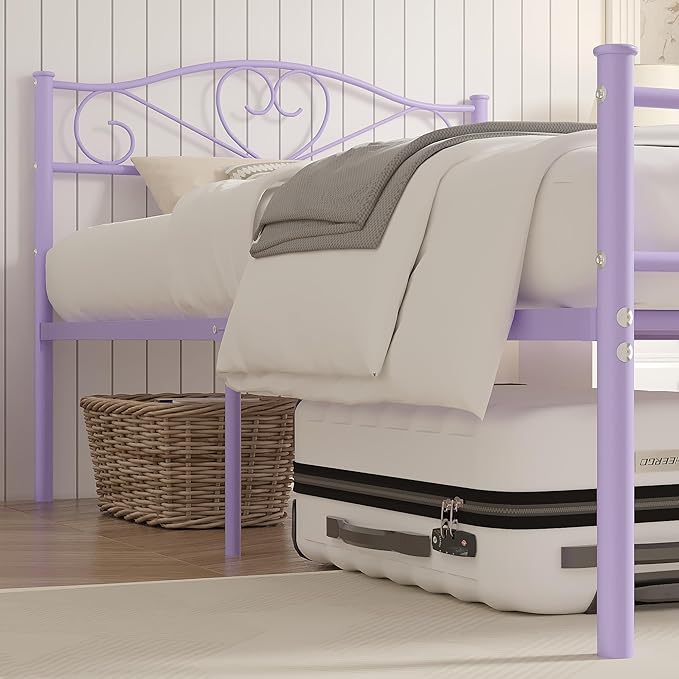 VECELO 14 Inch Twin Size Metal Platform Bed Frame with Headboard and Footboard, Heavy Duty Mattress Foundation with Steel Slats Support, No Box Spring Needed, Purple