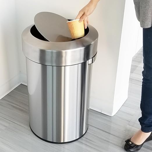 iTouchless, Restaurant, Office and Kitchen Titan 17 Gallon Swing Open Trash, Stainless Steel Self-Balance Flip Top Lid Commercial Grade 64 Liter Garbage Can is Perfect for Business, Softstep 17 Gal