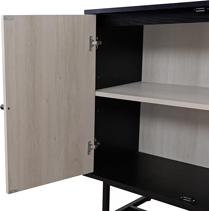 Nathan James Kova Bohemian Entertainment Center Wall Unit with Bookshelves, Bookcase TV Stand with Rattan Door Fronts, Entertainment Wall Unit with Storage, Black Oak/Cane