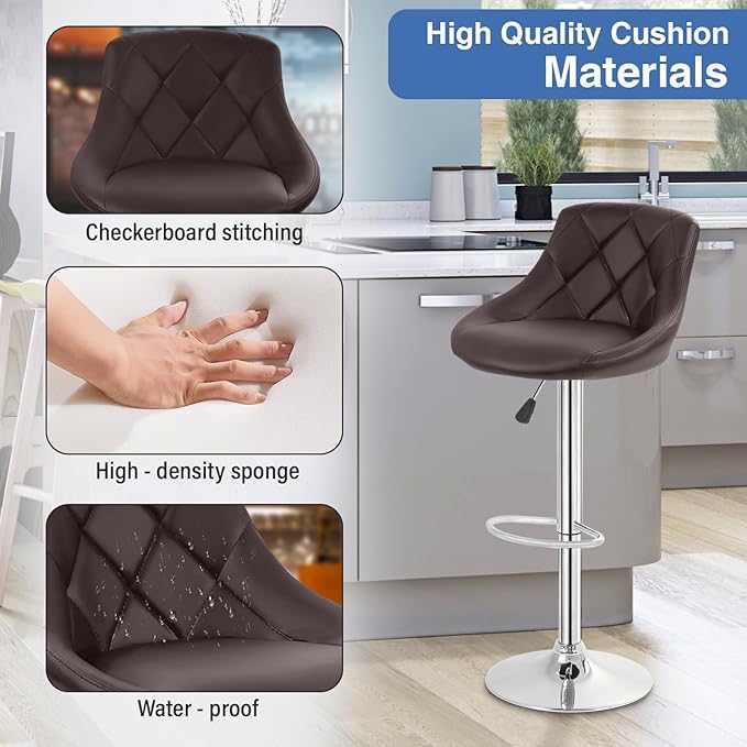FDW Bar Stools Set of 2 Bar Stools Swivel Stool Height Adjustable Bar Chairs with Back PU Leather Swivel Bar Stool Kitchen Counter Stools Dining Chairs