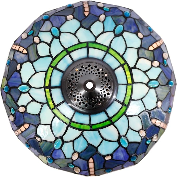 Tiffany Floor Lamp Blue Dragonfly Stained Glass Standing Reading Light 16X16X64 Inches Antique Pole Corner Lamp Decor Bedroom Living Room