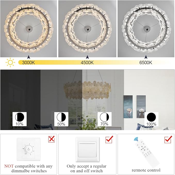 32'' Flower LED Chandelier Large Luxury Crystal Light Fixture Chrome Dimmable Modern Chandeliers Light with Remote Control for High Ceiling Foyer Living Room Bedroom Entryway(3000K-6500K)
