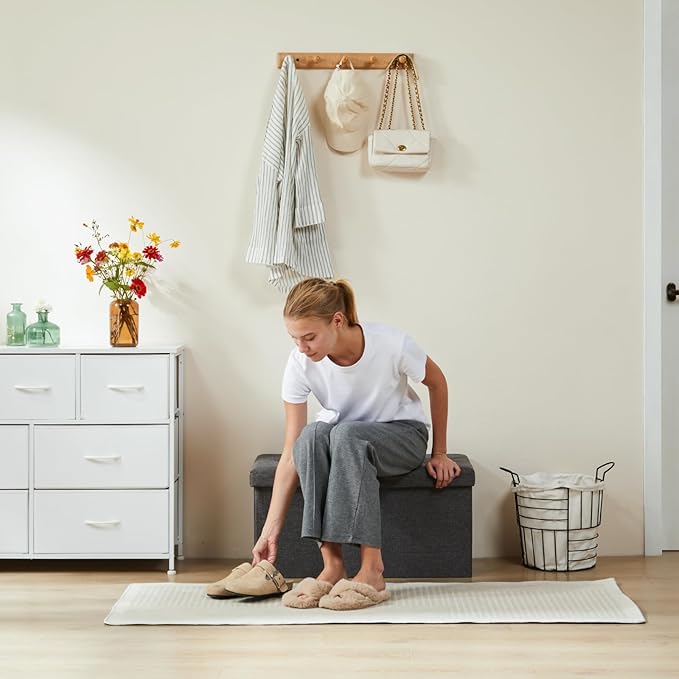 NEWBULIG Ottoman with Storage Bench-30 Inches Small Folding Foot Rest Stool with Thicker Foam Padded Seat, Storage Chest for Living Room, Entryway, End of Bed Bench, Holds Up to 660 lbs Grey