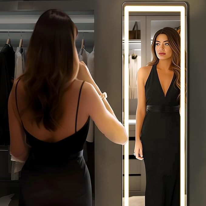 Alpen Full Length Mirror with LED Lights, 60"x16"Floor Mirror with Dimming & 3 Color Lighting, Free Standing Floor Mirrors, Lighted Full Body Mirrors for Bedroom, Dressing Room, Cloakroom