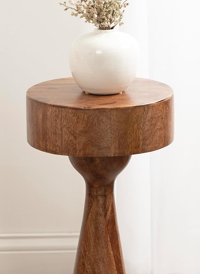 Kate and Laurel Solbrett Transitional Sophisticated Drink Table; 10 x 10 x 22; Walnut Brown; Mid-Century Sculptural Bedroom Nightstand with Unique Pedestal Table Design for Use as Indoor Plant Stand