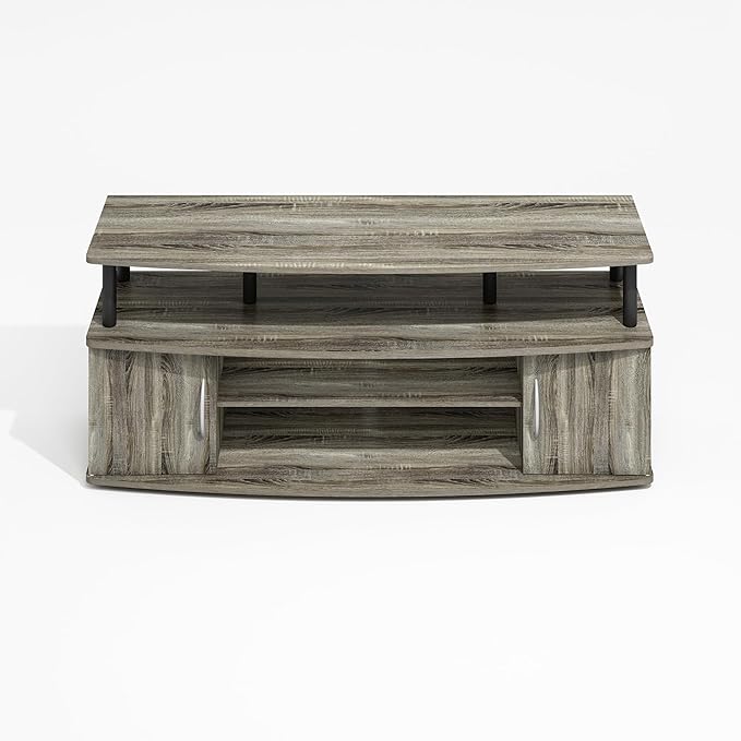 Furinno Jaya TV Stand, Entertainment Center, TV Console, for TV up to 55 Inch, with 2 Doors and Cable Management Holes, for Living Room, Bedroom, Grey Oak