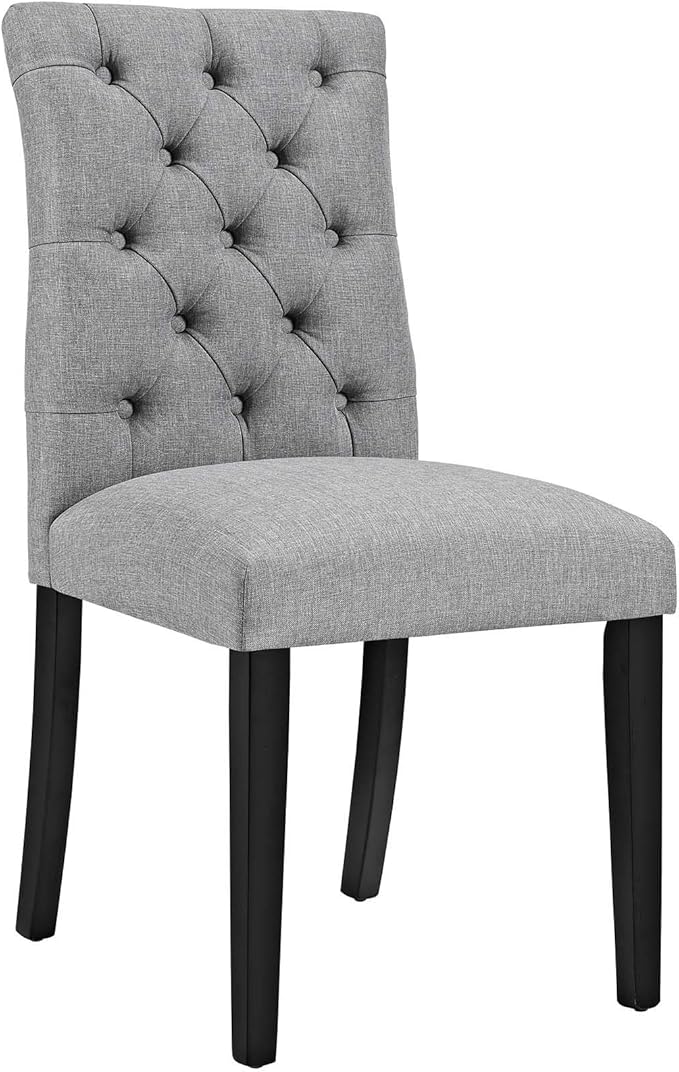 Modway Duchess Modern Tufted Button Upholstered Fabric Parsons Four Dining Chairs in Light Gray
