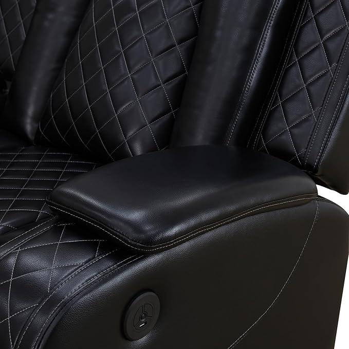 Power Recliner Sectional Sofa Set for Living Room, Leather Recliner Sofa Sets, L-Shaped Corner Sectional Couch Sets with LED Lights, Console Storage(Sectional,Black)