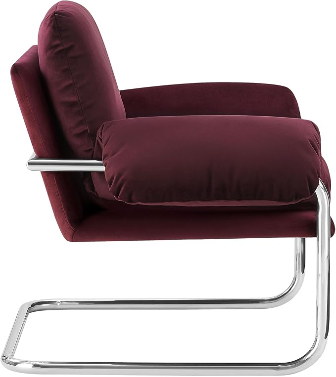 Modway Ansel Performance Velvet Accent Chair in Mulberry - Stain-Resistant Velvet Lounge Chair for Living Room, Bedroom - Corner Reading Chair with Arms and Removable Cushions